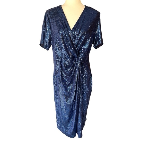 JM Studio Women Plus Size Navy Blue Sequin Formal Evening Prom Dress, Sz 16W - Picture 3 of 8